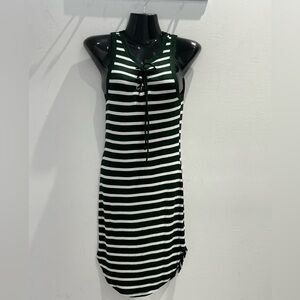 Striped Green and White Sleeveless Dress